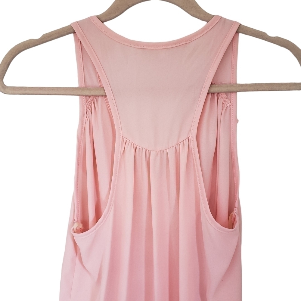 Guess Sleeveless Ruffle Front Racerback Blouse Blush Pink - Picture 5 of 7